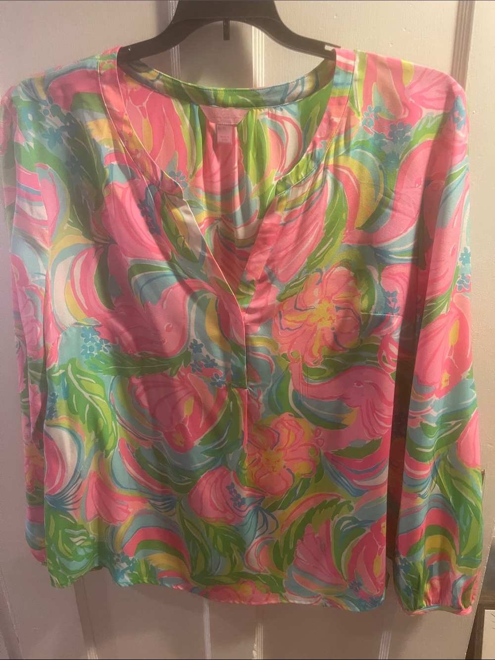 Lilly Pulitzer Bright Pink Green Blue Floral Top